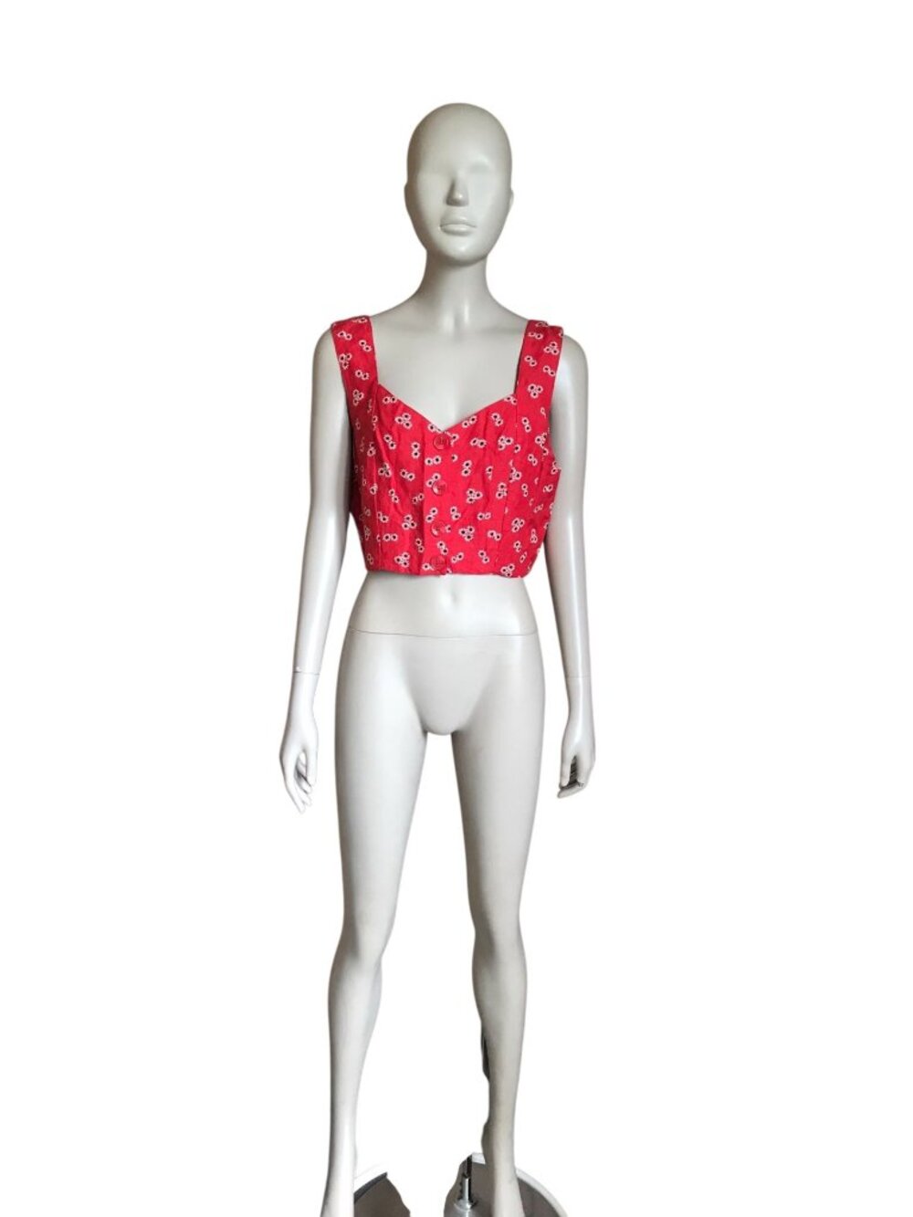 Volcom Red, Black and White Flower Crop Top